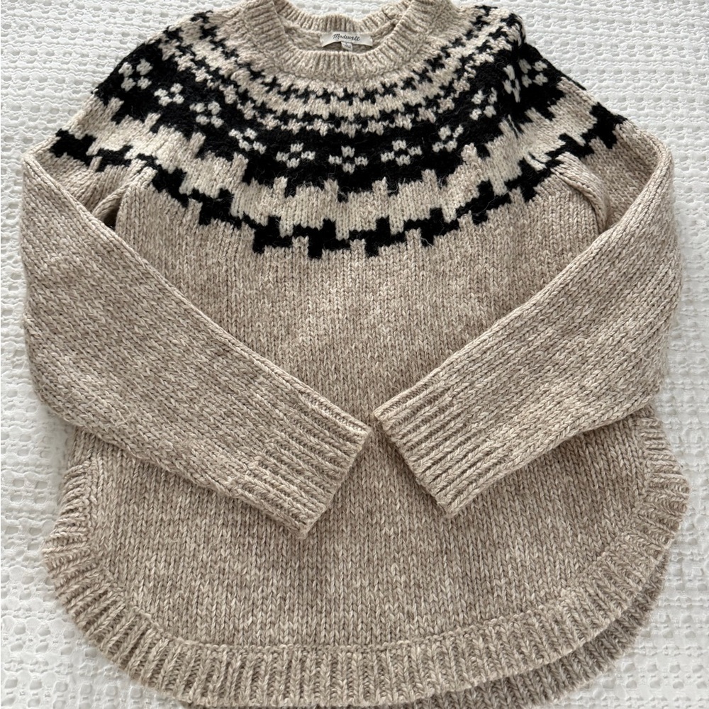 Madewell Women's Beige and Black Fair Isle Sweater - Small